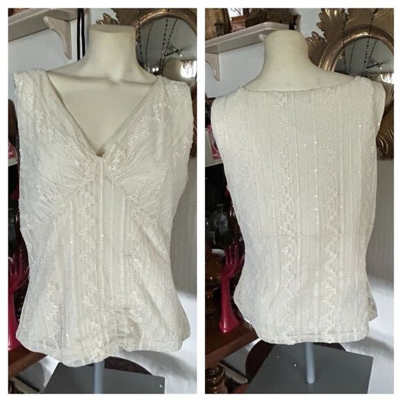 Cream Lace & Sequin Sleeveless Top - Picture 2 of 8